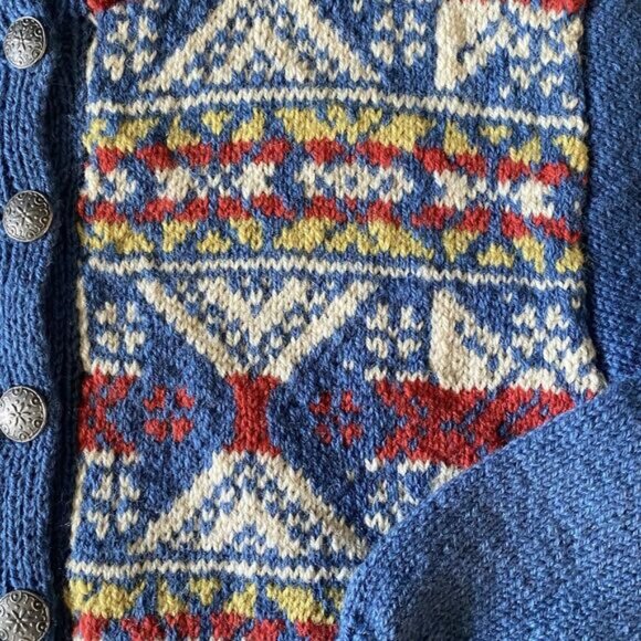 Handmade in Norway vintage Fair Isle 100% virgin Wool cardigan - Picture 4 of 9
